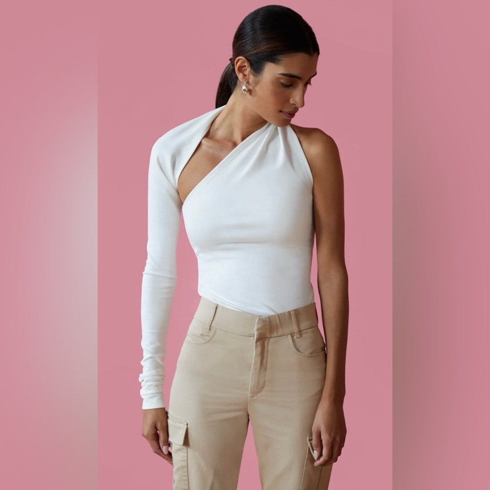 Asymmetric One-Sleeve White Women's Top